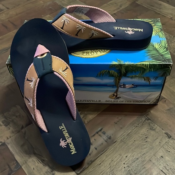 Margaritaville Shoes - Black and Pink Margaritaville Flip Flops Shoes Slides Sandals Women’s 6